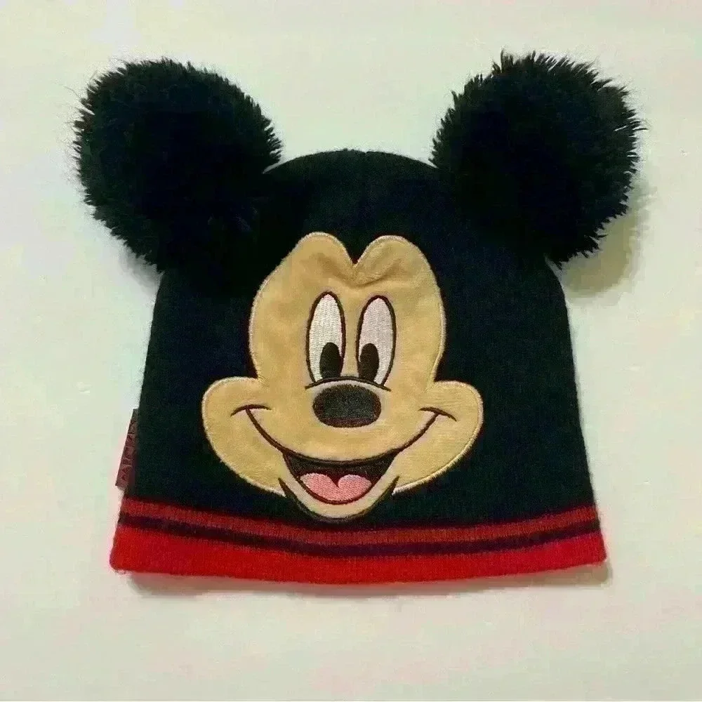 DISNEY Junior Mickey Mouse Red Black BEANIE Winter Hat Cap TODDLER 2T-4T